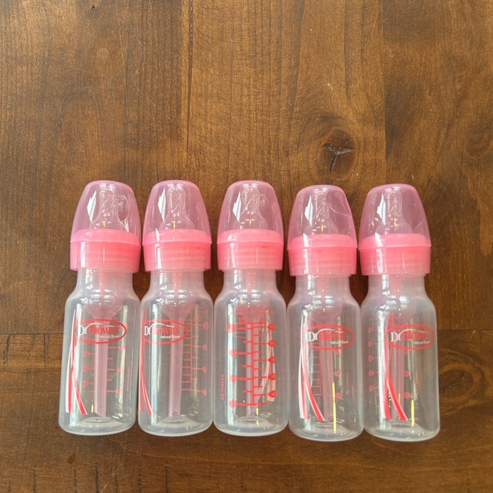 (5) Dr. Browns Natural Flow Anti-Colic Baby Bottles Level 1 Pink 4 Oz - Picture 2 of 5
